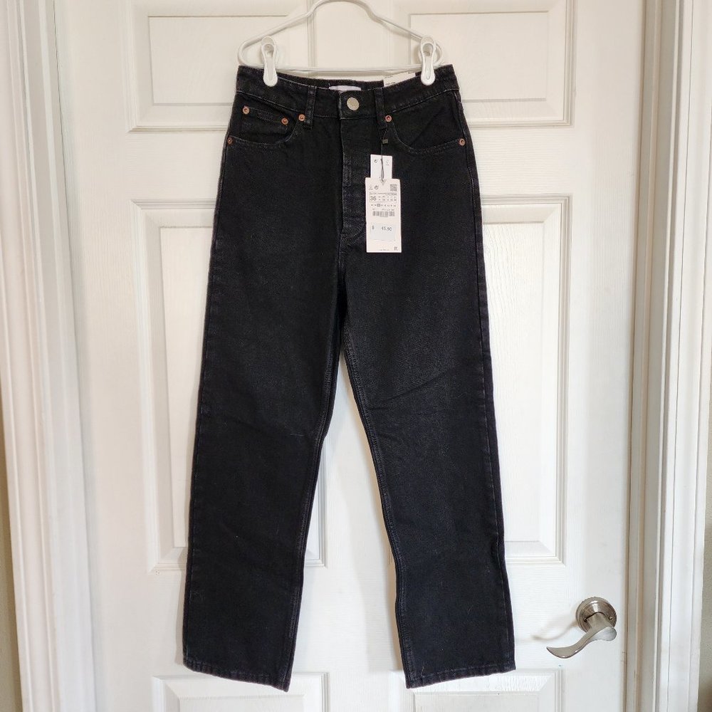 Zara Black High Rise Ankle Straight Jeans